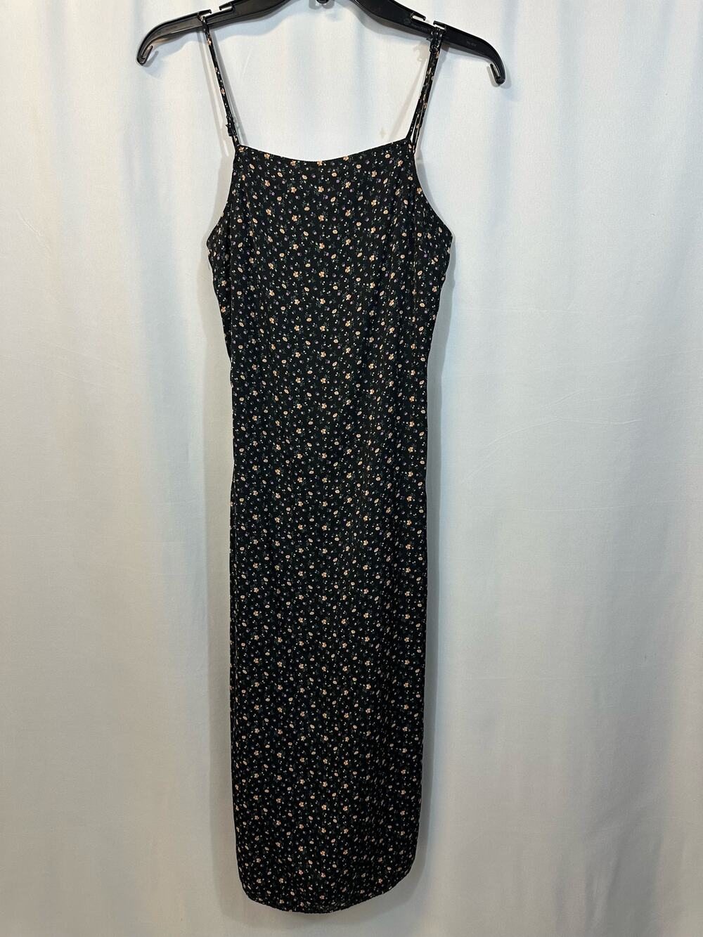 American Eagle Black Mini Floral Midi 90s Style Slit Open Back Dress XS